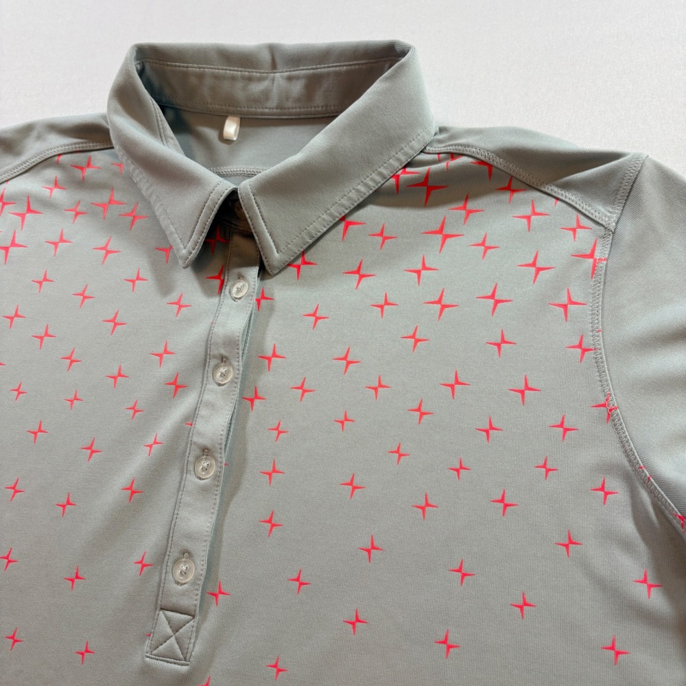Adidas Golf Polo Shirt Womens Large Gray Pink Starburst Short Sleeve Performance